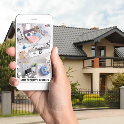 Los Angeles vivint phone display of cctv live feed in front of a house