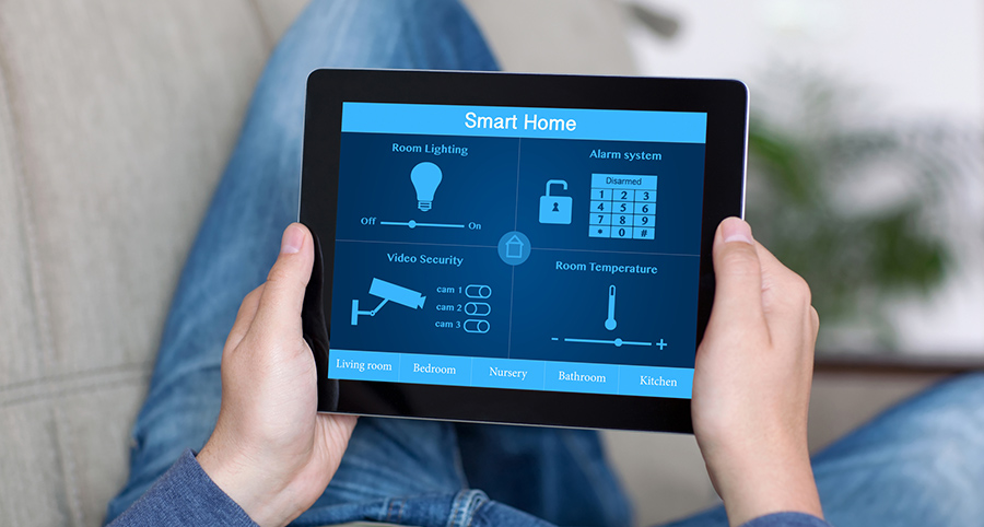 The ability to access and control security components from a mobile device is one of the top smart home trends in Los Angeles. Close-up of smart home security app.